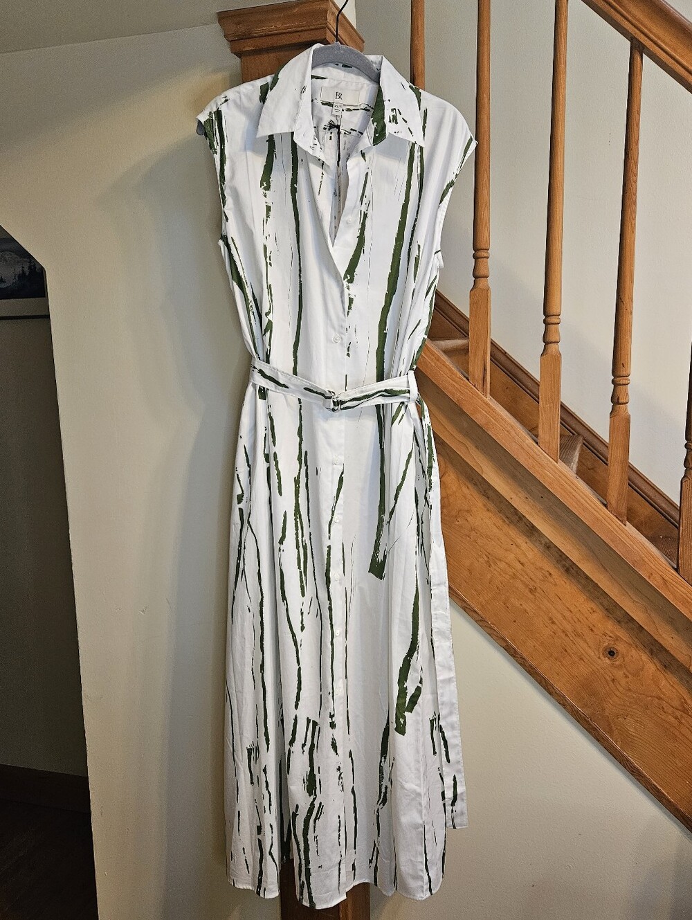 NWT Banana Republic Green Print Poplin Midi Shirt Dress XS